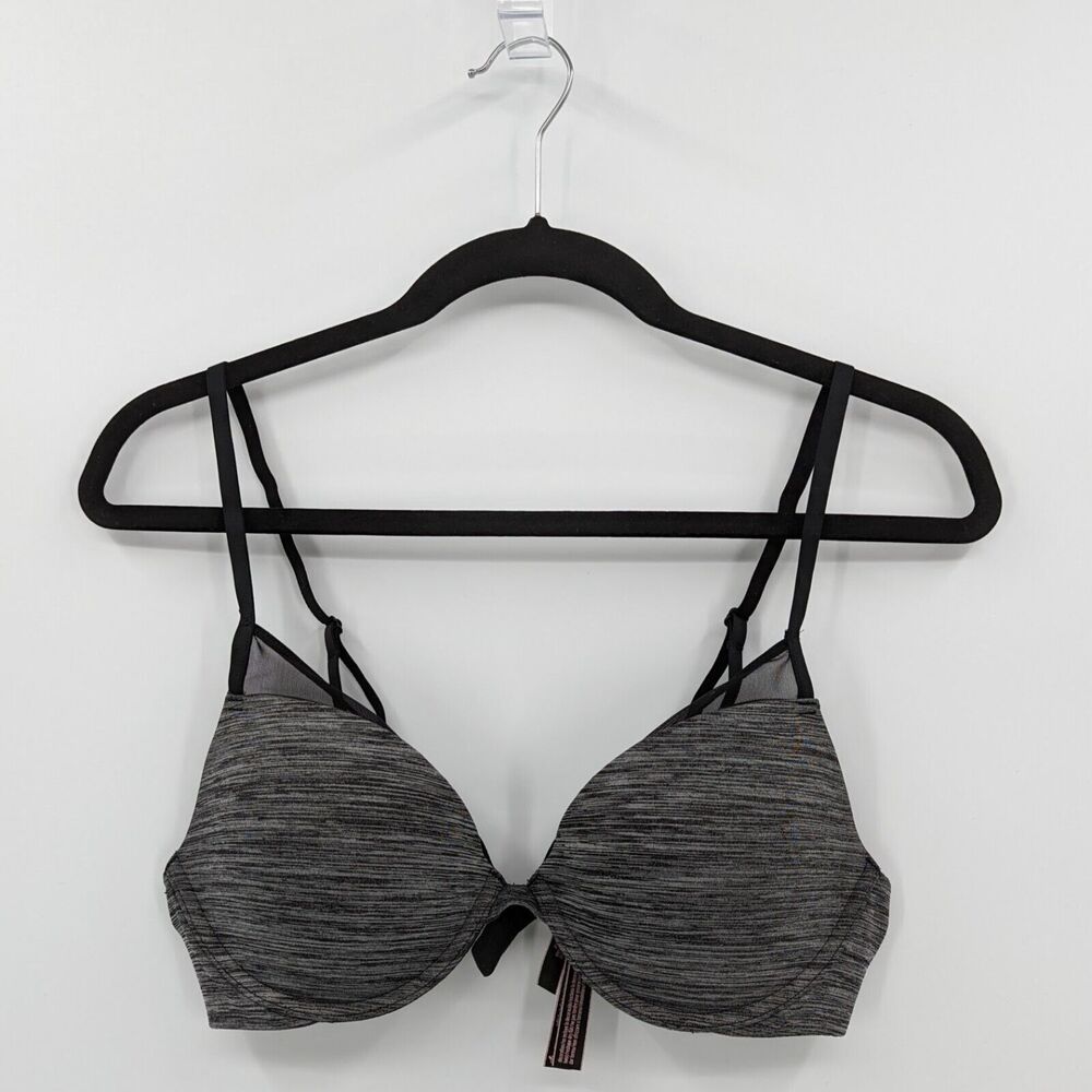 Victoria's Secret Bra Women's 36C Black Gray Stripe Padded Plunge